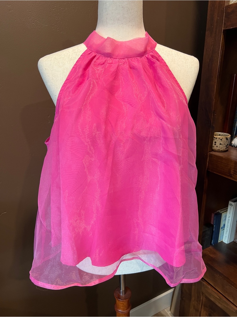 Aakaa Sheer Halter Neck Camisole in Bright Pink